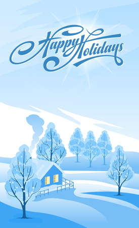 Winter landscape background with text Happy Holidaysのイラスト素材