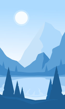 Abstract landscape with mountains and firsのイラスト素材