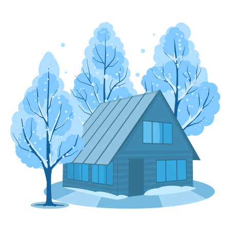 Winter. House surrounded by treesのイラスト素材