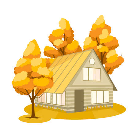 Autumn. House surrounded by treesのイラスト素材