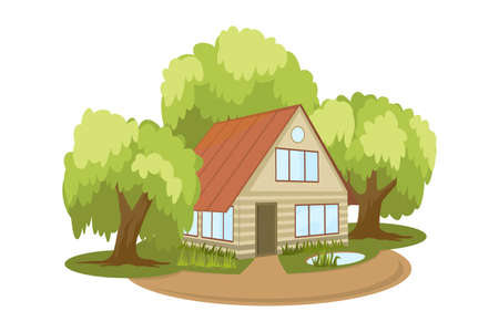 Summer landscape. House surrounded by trees.のイラスト素材
