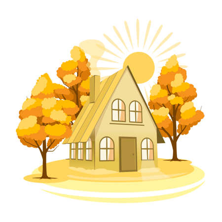 Autumn landscape. House surrounded by treesのイラスト素材