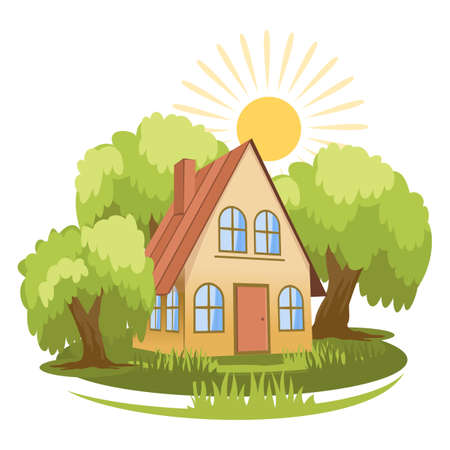 Summer landscape. House surrounded by treesのイラスト素材