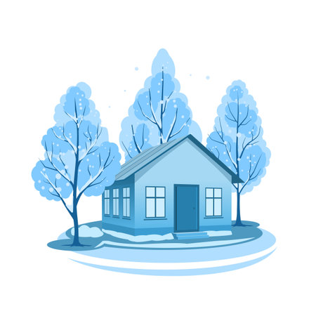 Winter landscape. House surrounded by treesのイラスト素材