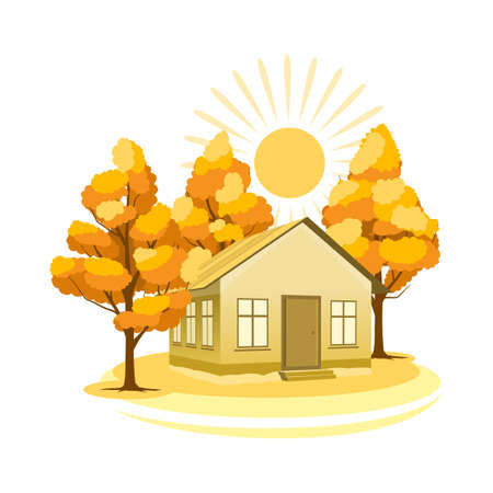 Autumn landscape. House surrounded by treesのイラスト素材