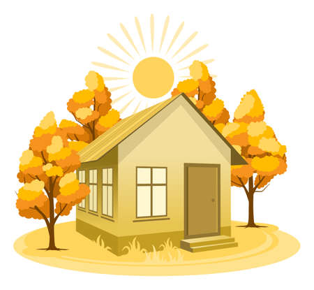 Autumn landscape. House surrounded by treesのイラスト素材