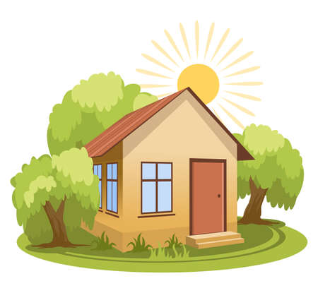 Summer landscape. House surrounded by treesのイラスト素材