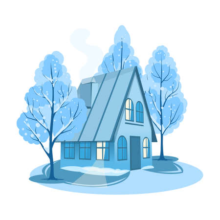 Winter landscape. House surrounded by treesのイラスト素材
