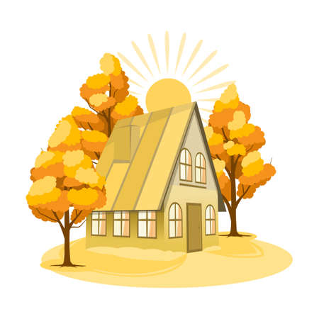 Autumn landscape. House surrounded by treesのイラスト素材