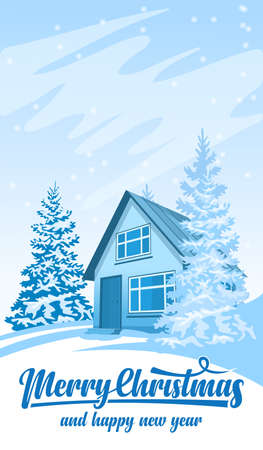Winter landscape background with text Merry Christmasのイラスト素材