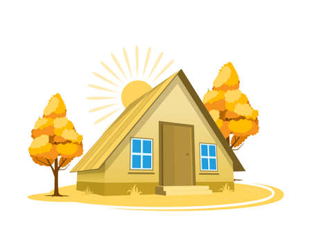 Autumn landscape. House surrounded by treesのイラスト素材