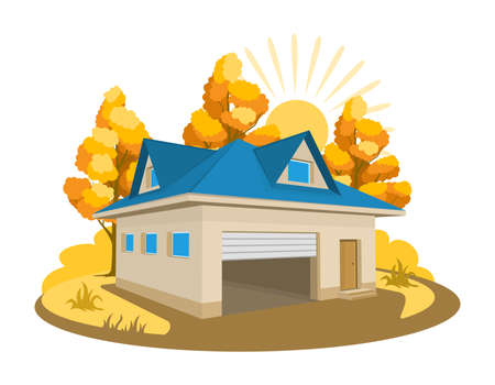 Autumn landscape. Cottage surrounded by treesのイラスト素材