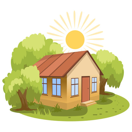 Summer landscape. House surrounded by treesのイラスト素材