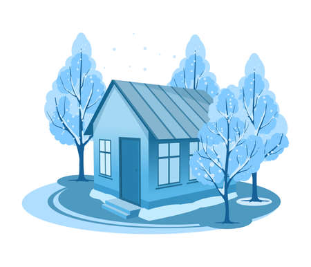 Winter landscape. House surrounded by treesのイラスト素材