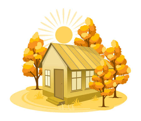 Autumn landscape. House surrounded by treesのイラスト素材