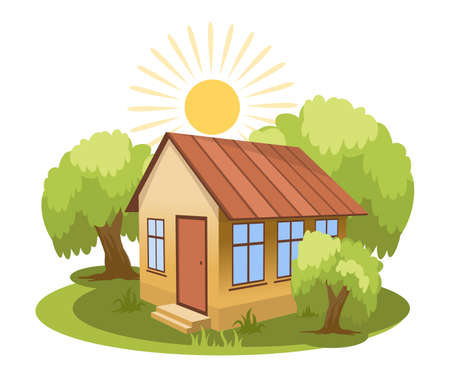 Summer landscape. House surrounded by treesのイラスト素材