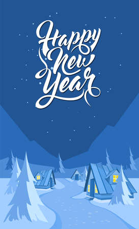 Winter landscape background with text Happy New Yearのイラスト素材