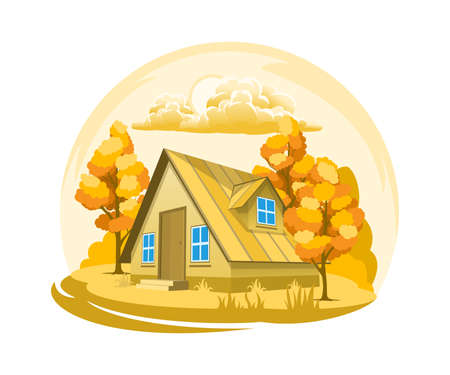 Autumn landscape. House surrounded by treesのイラスト素材