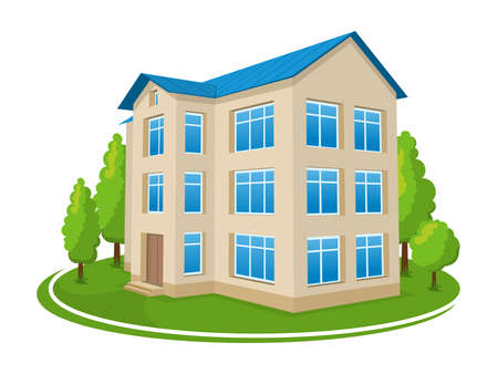 School with a green lawn.のイラスト素材