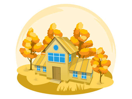 Autumn landscape. House surrounded by treesのイラスト素材