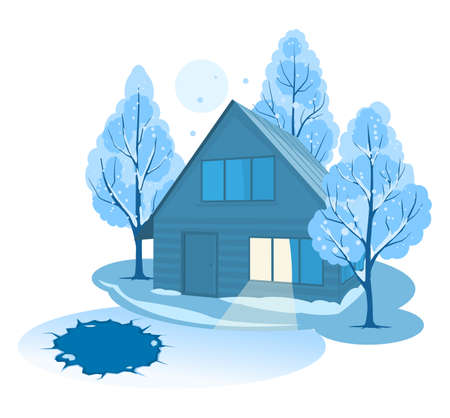 Winter landscape. House surrounded by treesのイラスト素材