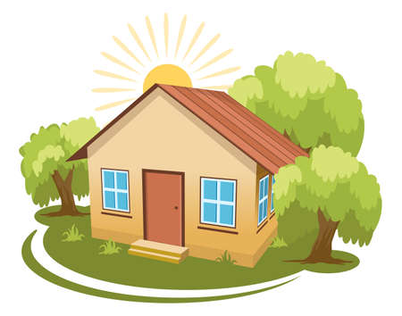 Summer landscape. House surrounded by treesのイラスト素材