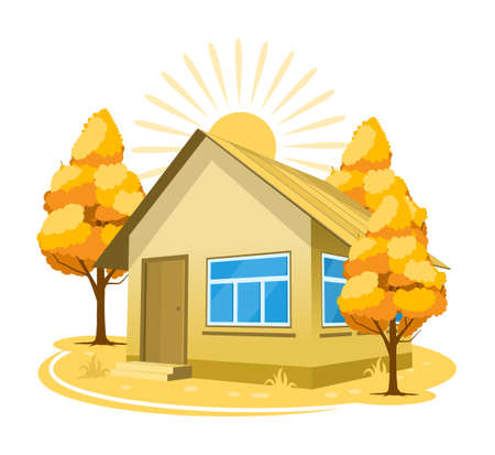 Autumn landscape. House surrounded by treesのイラスト素材