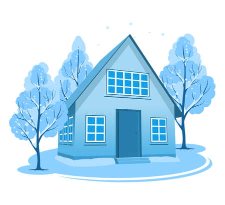 Winter landscape. House surrounded by treesのイラスト素材