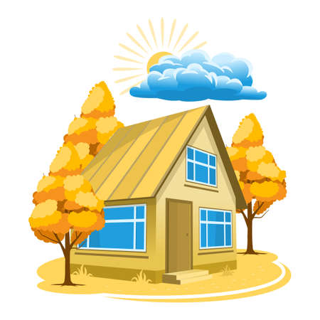 Autumn landscape. House surrounded by treesのイラスト素材