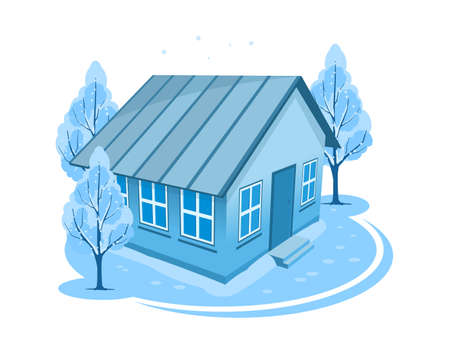 Winter landscape. House surrounded by treesのイラスト素材