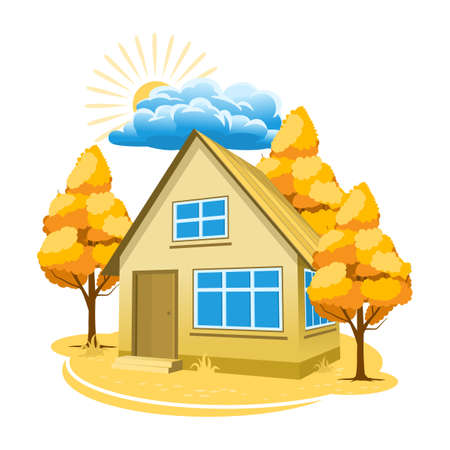 Autumn landscape. House surrounded by treesのイラスト素材