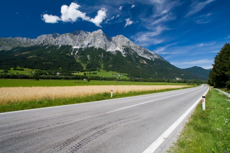 Austria Grimming road and mountains panoramaの写真素材
