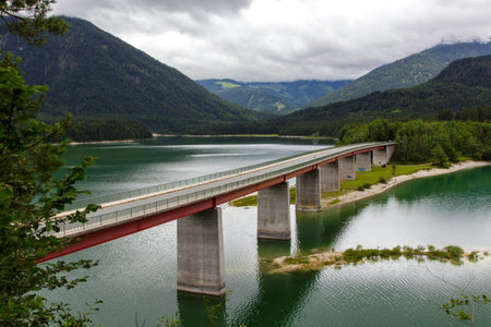 Bridge over the river in Alps Austriaの写真素材