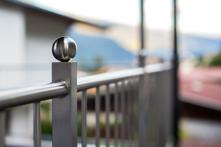 Metal fence spheric element silver color decorationの写真素材