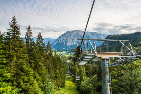 Ski chairlift in high mountains Alps Austriaの写真素材