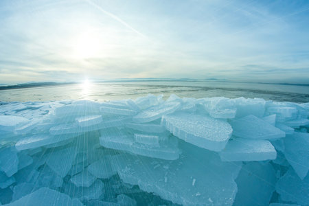Lake in deep cold winter Alps Austriaの写真素材