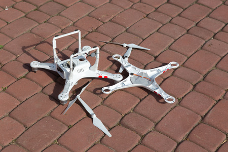 Small damaged drone after the bad accidentの写真素材