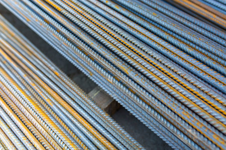 Close view on the steel reinforcing bars
