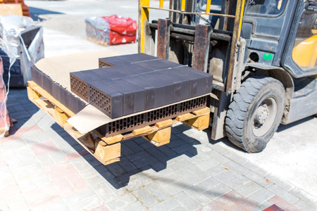 Many grey bricks on a small paletteの写真素材