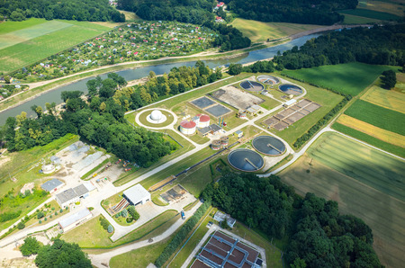 Aerial view of the sewage treatment plantの写真素材