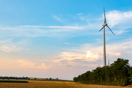 Large view on the windmills on the field