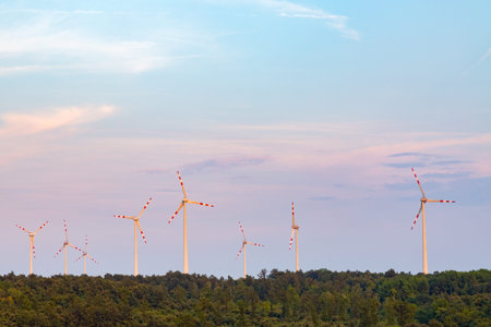 Large view on the windmills on the field