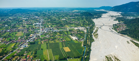 Aerial view on the river Tagliamento in Italyの写真素材