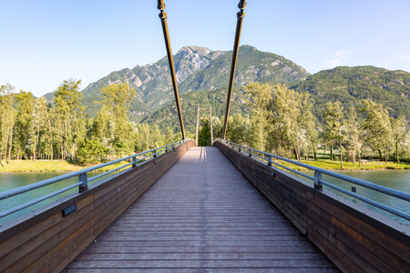 Large view on the bridge over the lakeの写真素材