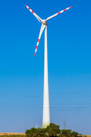Large view on the windmills on the fieldの写真素材