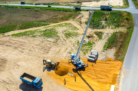 Aerial view on the road under construction