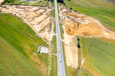 Aerial view on the road under construction