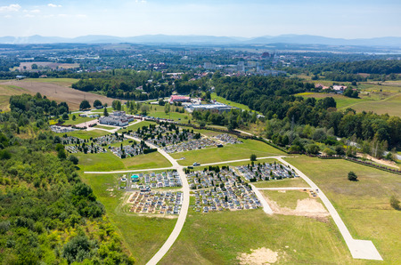 Aerial view on the cemetery close to the forestの写真素材