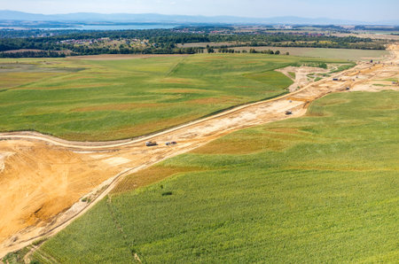Aerial view on the road under construction