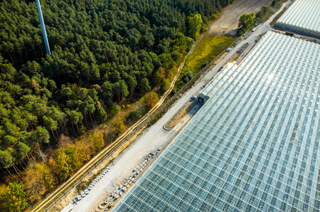 Aerial view on the large modern greenhouseのeditorial素材